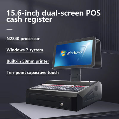 OEM ODM 15,6 дюймовый двойной экран Win7 Pos кассовый регистр N2840 Cpu 2+32GB Desktop POS Terminal с 58 мм принтером, клавиатурой